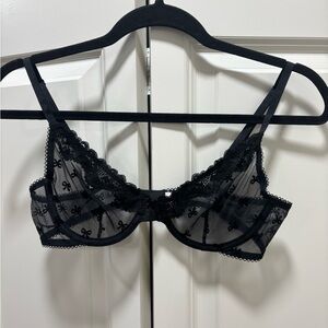 Victoria's Secret NWOT Sheer Black Bow Lace Underwire Tease 36B